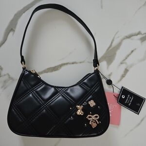 LD Small Black shoulder bag teddy bear, bow and flower accents. Nwt super cute!